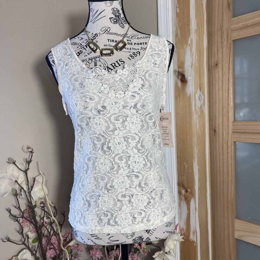 VTG Cinema Etoile Ivory Lace Babydoll Teddy Sleepwear Size Large Bridal Romantic